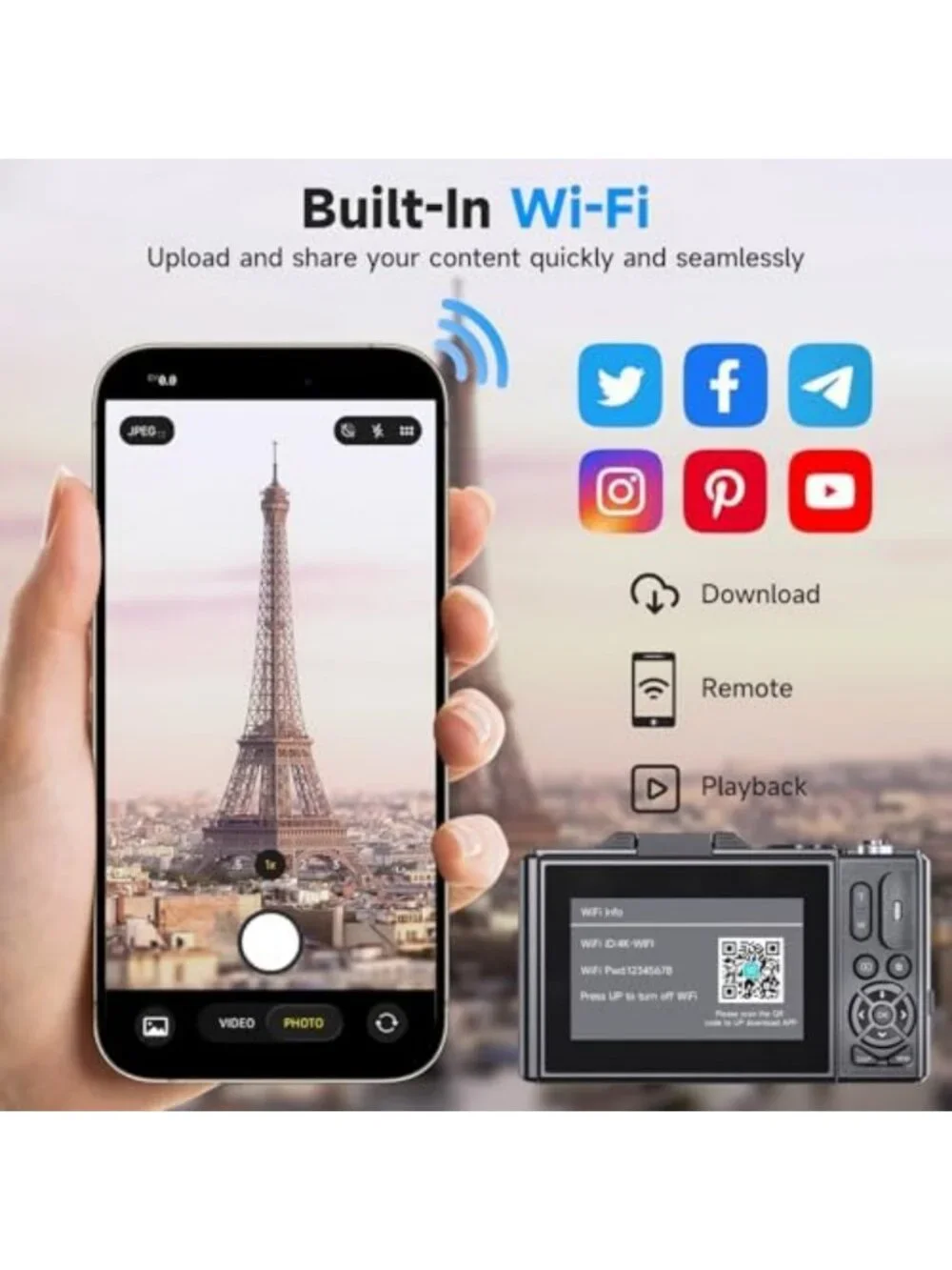 80MP Compact Vlogging Camera with WiFi, Autofocus, 180° Flip Screen & 18X Zoom